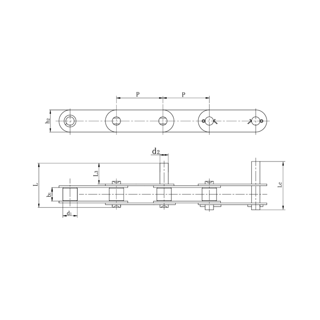 Transportni lanci s dvostrukim korakom od nehrđajućeg čelika s produženim klinovima